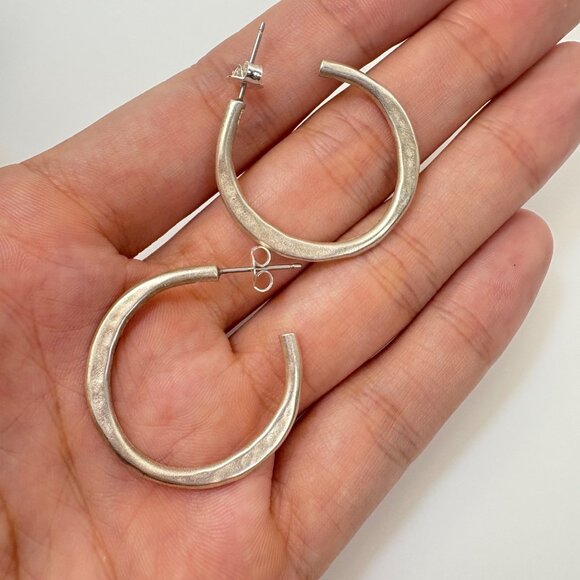 VTG Sterling Silver 925 Hoop Earrings Butterfly Closure Size 1.25" Diameter - Picture 6 of 8